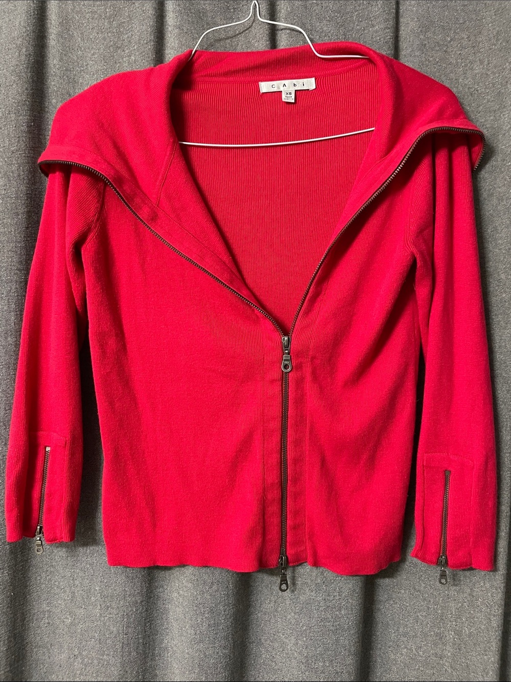 CAbi Bright Red Zip-Front Sweater Cardigan
